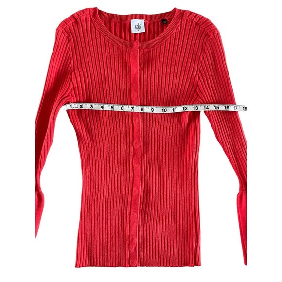 Cabi Trumpet Cardigan Medium Red Orange Sweater Bell Sleeves Snaps Ribbed 5285 - Picture 10 of 11